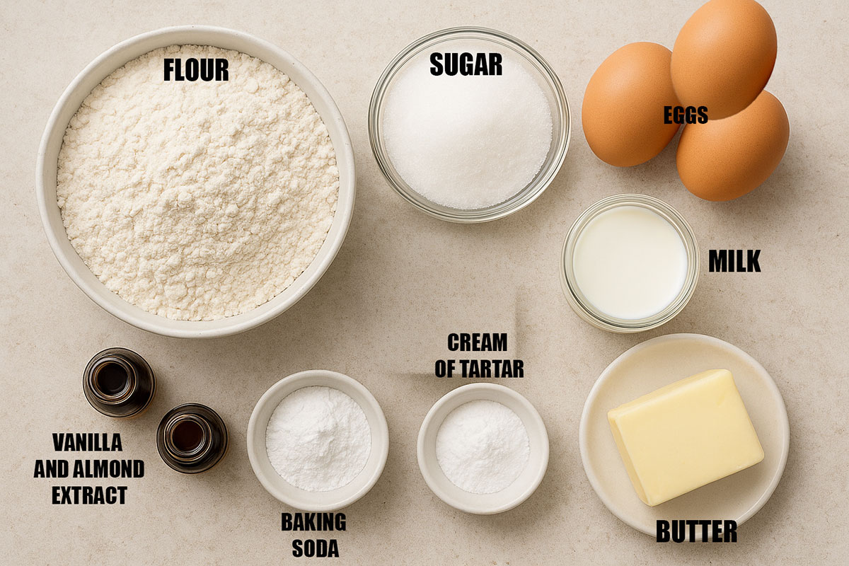 Ingredients for recipe on neutral beige background. 