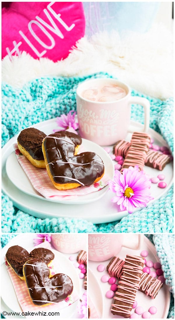 Valentine's Day Romantic Pink Breakfast in Bed Tray for Her or Wife or Girlfriend- Collage Image.