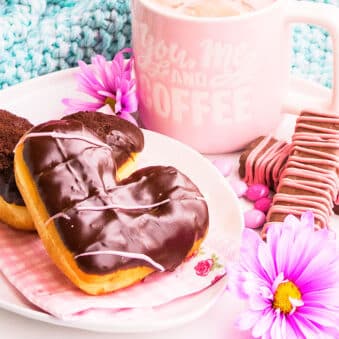 Easy Breakfast in Bed Ideas- Heart Donuts, Pink Strawberry Milk on White Dish