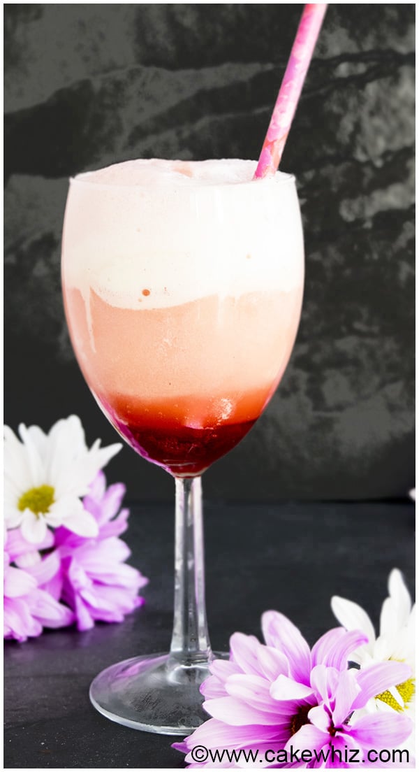 Homemade Soda Float With Rose Syrup in Glass Cup With Pink Straw