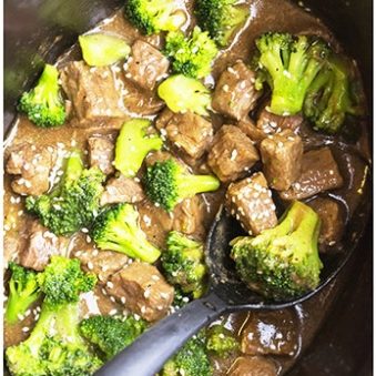 Best Beef and Broccoli in Black Slow Cooker.
