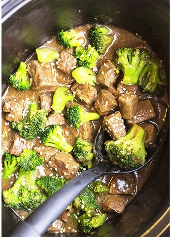 Best Beef and Broccoli in Black Slow Cooker.