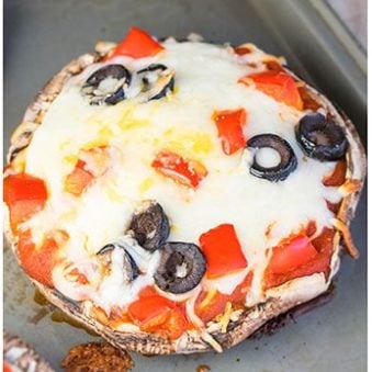Easy Portobello Mushroom Pizza on Baking Tray.