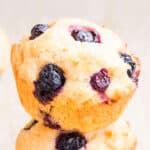 Stack of Easy Soft Lemon Blueberry Muffins.