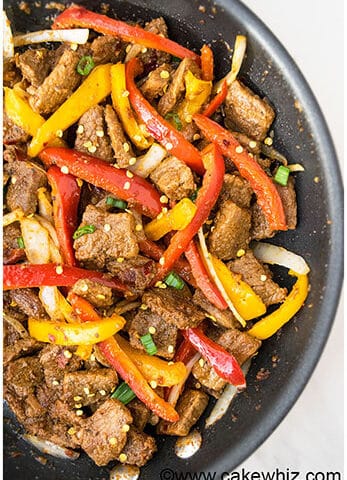 Easy Spicy Beef Stir Fry in Nonstick Pan.