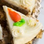 Slice of Easy Homemade Carrot Cake With Cream Cheese Frosting- Closeup Shot