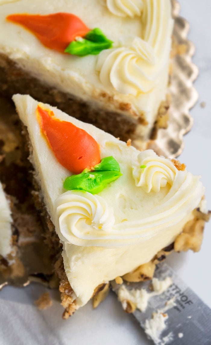 Slice of Moist Carrot Cake- Closeup Shot