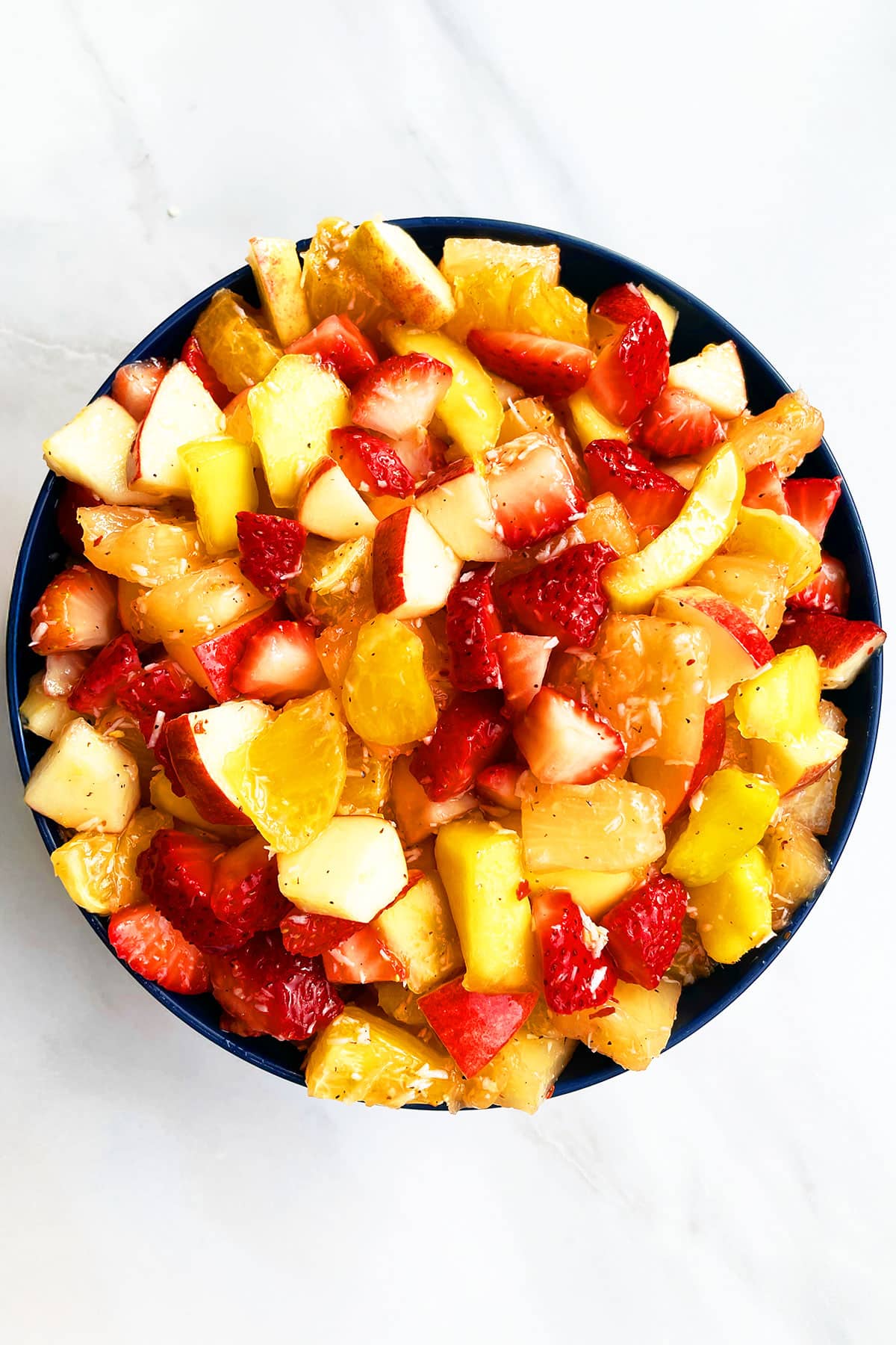 Sweet Salad in Blue Bowl- Overhead Shot.