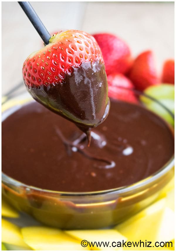 Easy Homemade Chocolate Fondue With Strawberry Dipper.