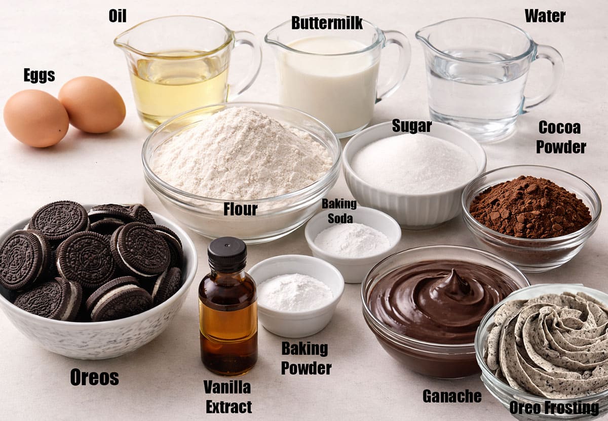 Ingredients for recipe on neutral off white background. 