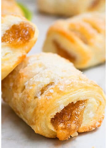 Easy Mini Apple Strudel With Puff Pastry on Marble Background.