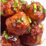 Easy Homemade Party Meatballs With Green Onion Topping.