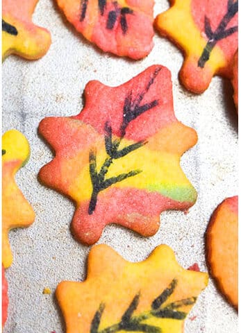 Easy Fall Cookies (Leaf Sugar Cookies) on Rustic Gray Background