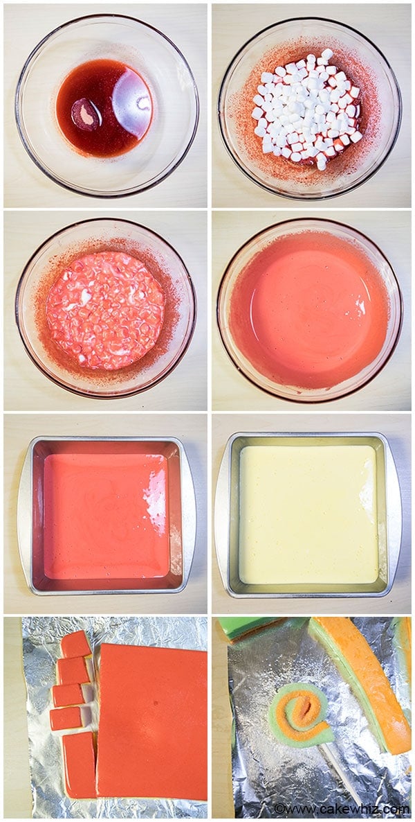 Collage Image With Step by Step Process Shots on How to Make Jello Marshmallow Candy. 