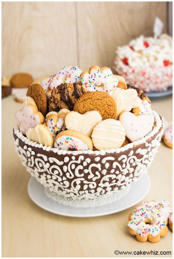 Easy Edible Cookie Bowls  (Cookie Cups) Filled With Smaller Cookies on White Dish