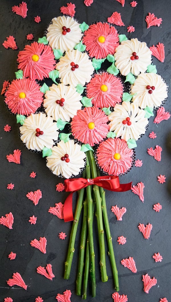 Easy Cupcake Bouquet on Black Background