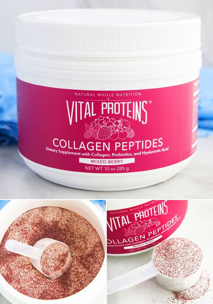 Collage Image With Vital Proteins Mixed Berry Collagen Peptides.