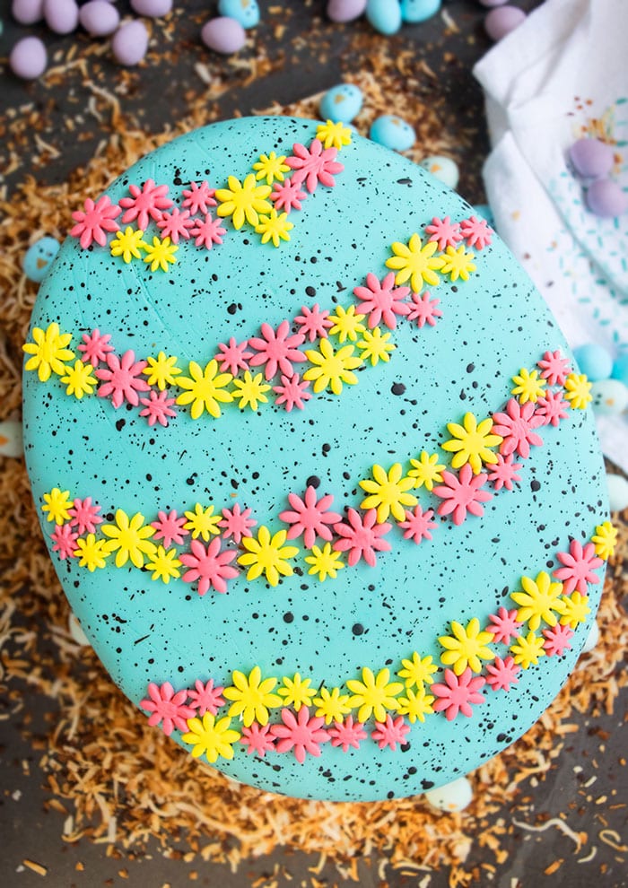 Easy Easter Robin Egg Cake on Rustic Background.