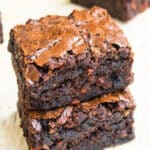 Stack of Easy Chocolate Carrot Brownies (Carrot Cake Brownies) With Box Mix on Wood Background.