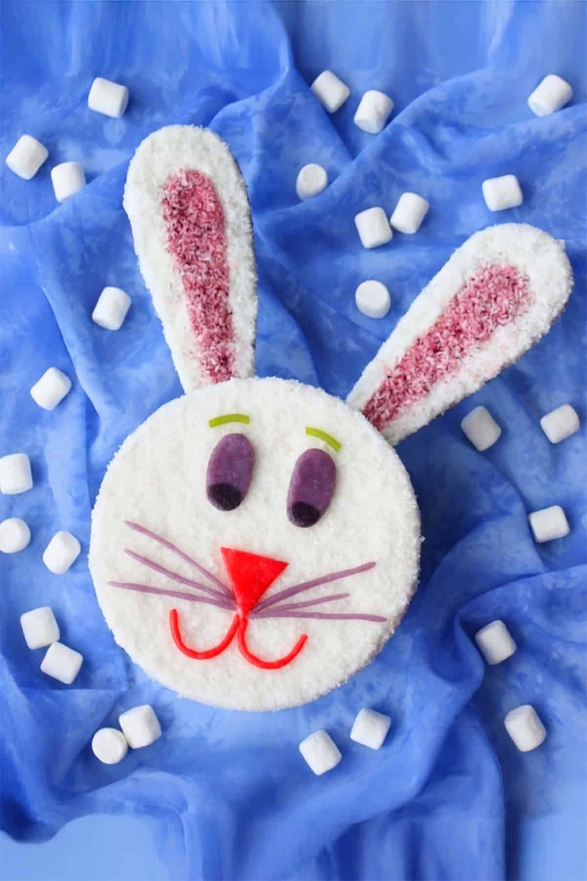 Cute And Simple Rabbit Cake on Blue Background. 