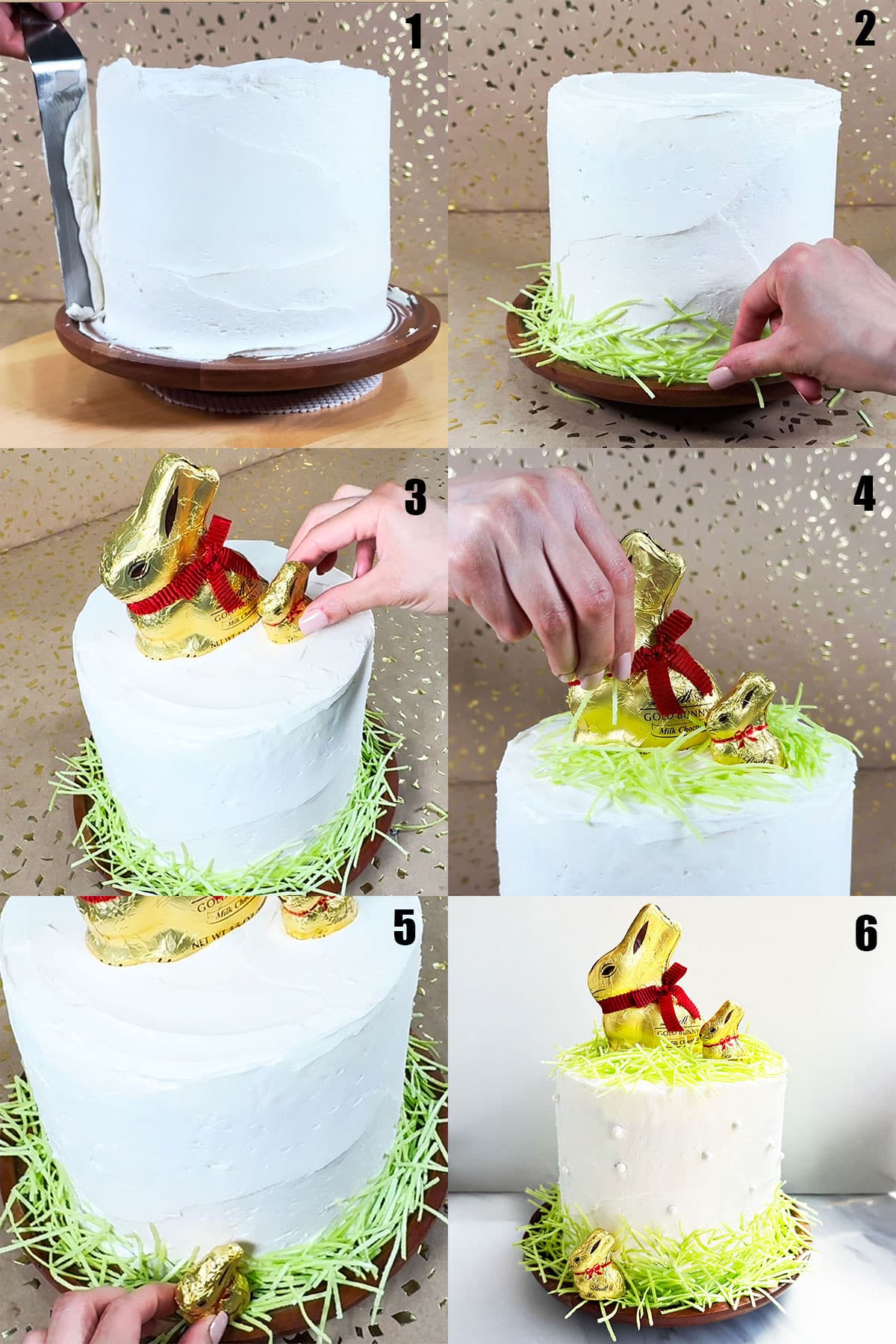 Step by Step Collage Image for Decorating a Cute Cake. 