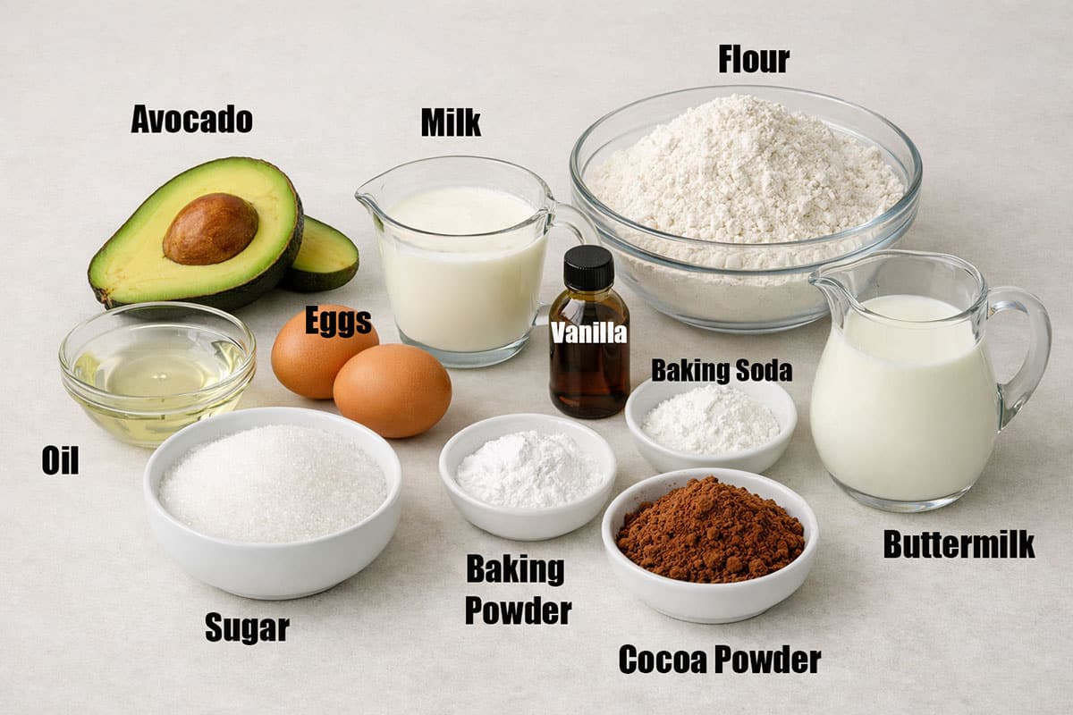 Ingredients for recipe on neutral white background. 