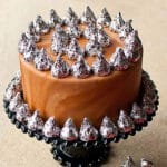Marble Fondant Cake With Hershey's Kisses on Black Cake Stand.