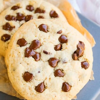 Easy Soft Chewy Jumbo Chocolate Chip Cookies on Baking Tray.