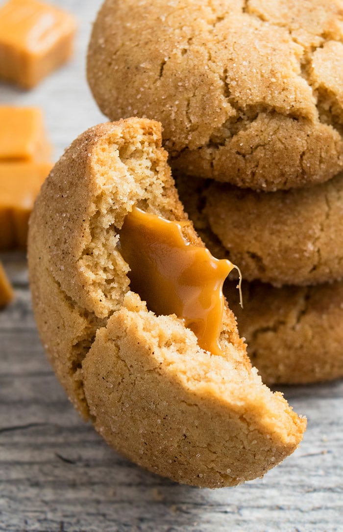 Partially Eaten Cookie With Caramel Filling- Closeup Shot.