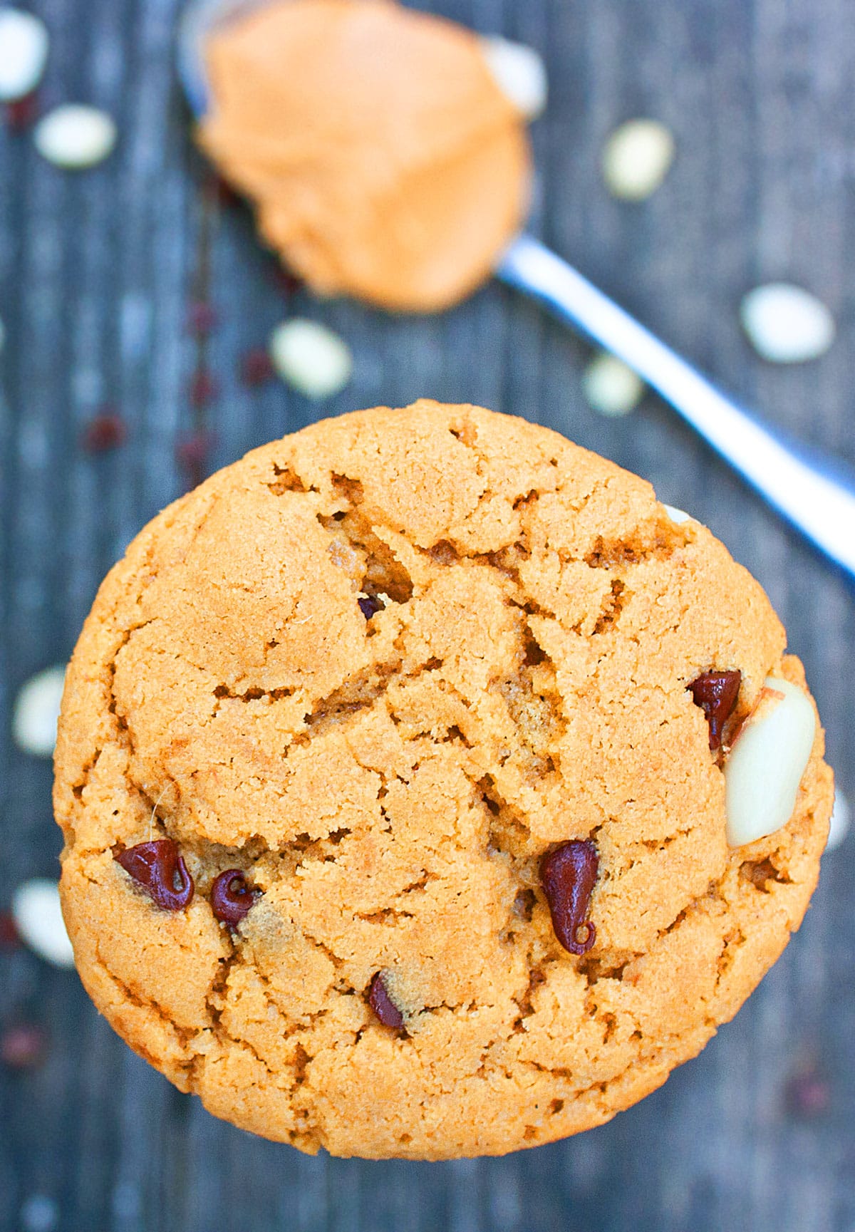 Best Easy Soft and Chewy Peanut Butter Chocolate Chip Cookies on Rustic Gray Background- Closeup Shot. 