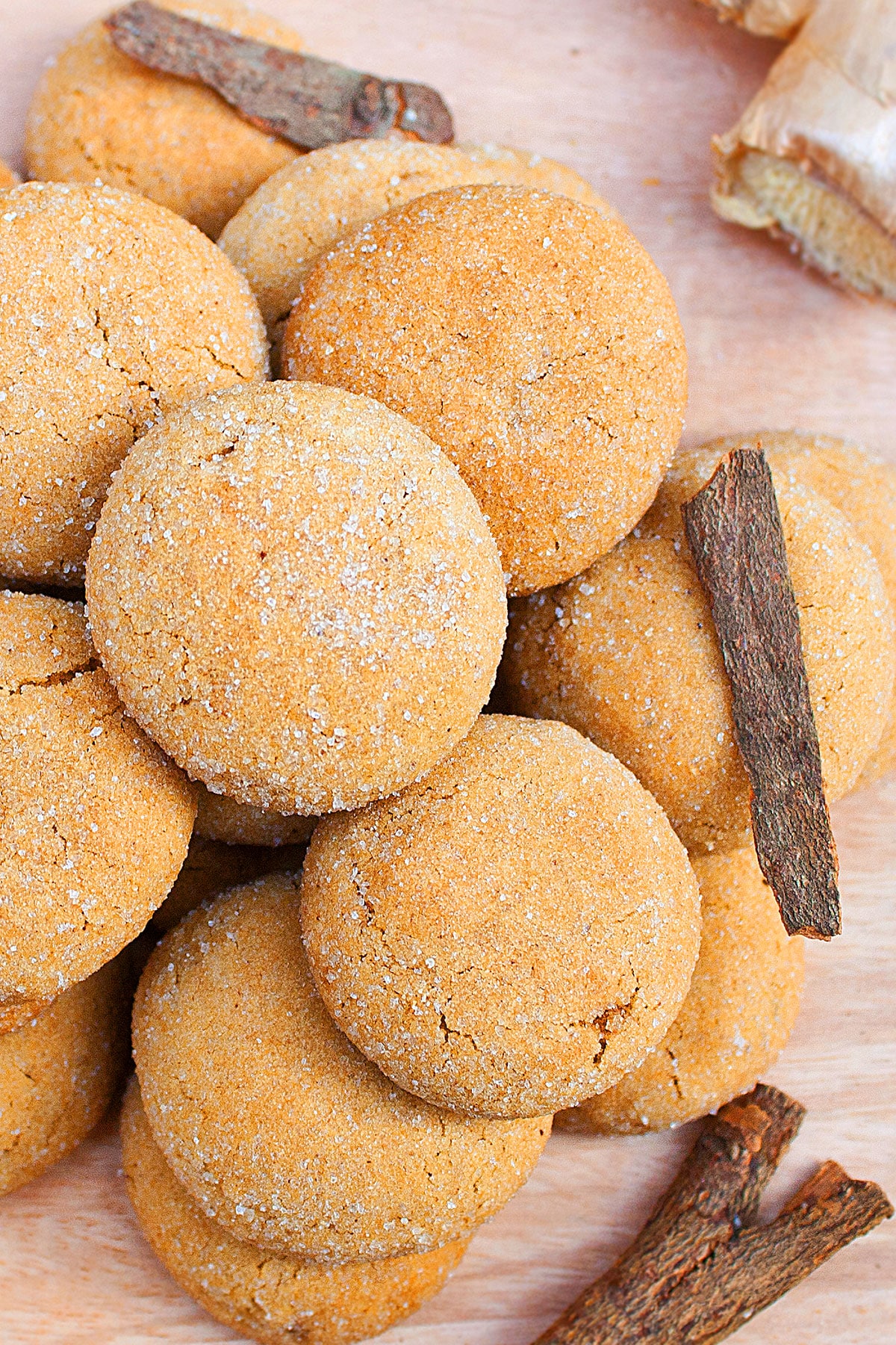 Easy Ginger Cookies on Rustic Wood Background. 