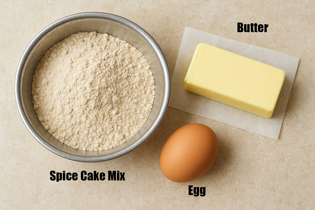 Individual ingredients for cookies on neutral beige background. 