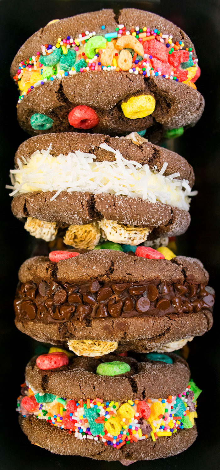 Easy Homemade Ice Cream Sandwiches With Cake Mix in Black Tray. 