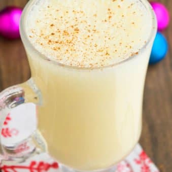 Easy Homemade Eggnog in Glass Mug.