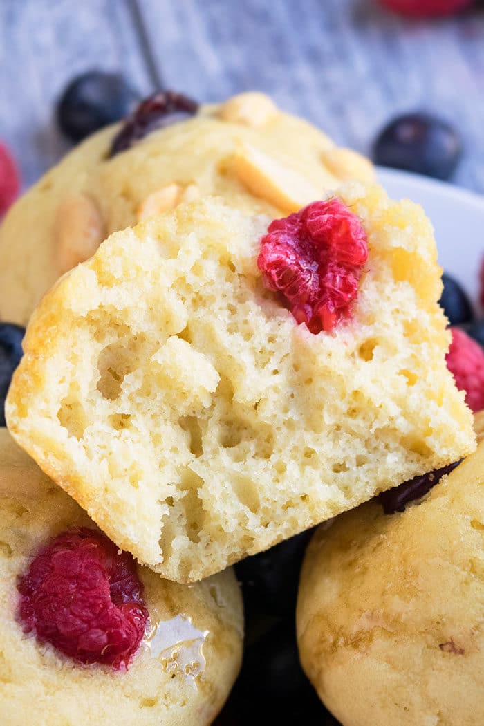 Partially Eaten Muffin on White Dish- Closeup Shot. 