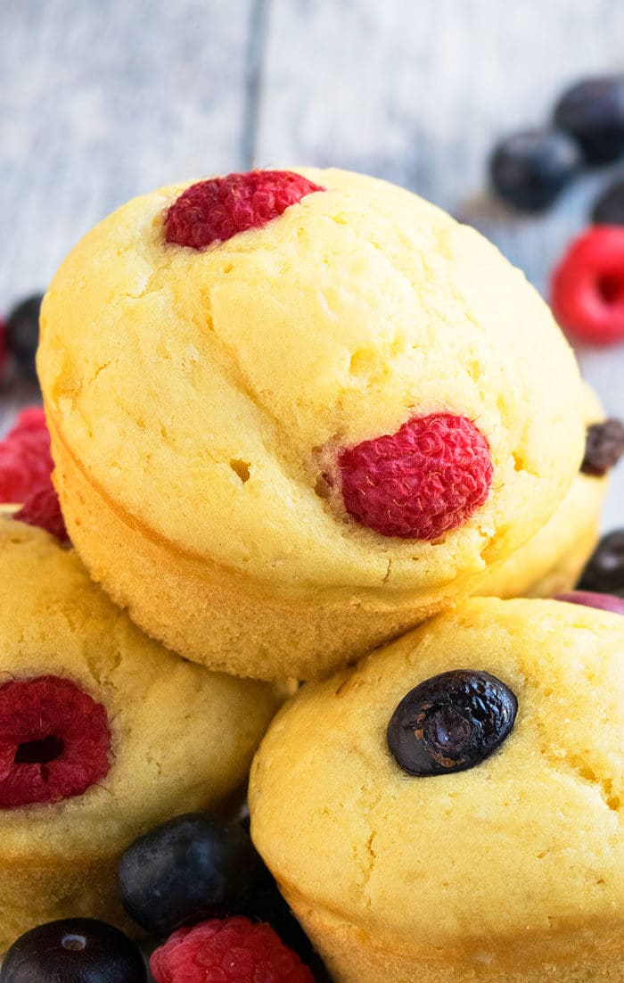 Easy Fluffy Muffins With Fresh Fruits- Closeup Shot. 