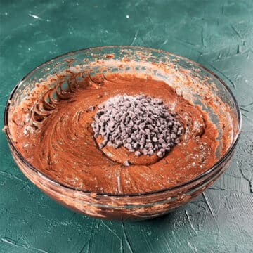 Mini chocolate chips added to cake batter. 