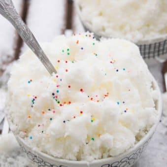 Bowl Full of Easy Snow Ice Cream and Topped With Sprinkles.