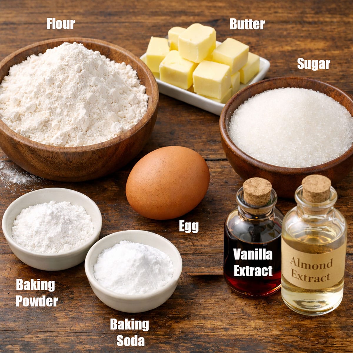 Ingredients for recipe on rustic background.