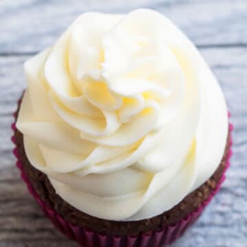 Best Easy Sugar Free Frosting Without Powdered Sugar on Top of Chocolate Cupcake.