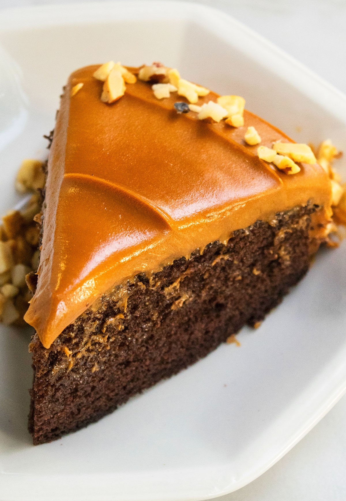 Slice of Cake on White Dish. 