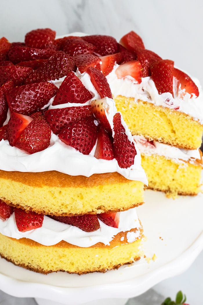 Strawberry Layer Cake With Vanilla Cake, Whipped Cream, Fresh Strawberries