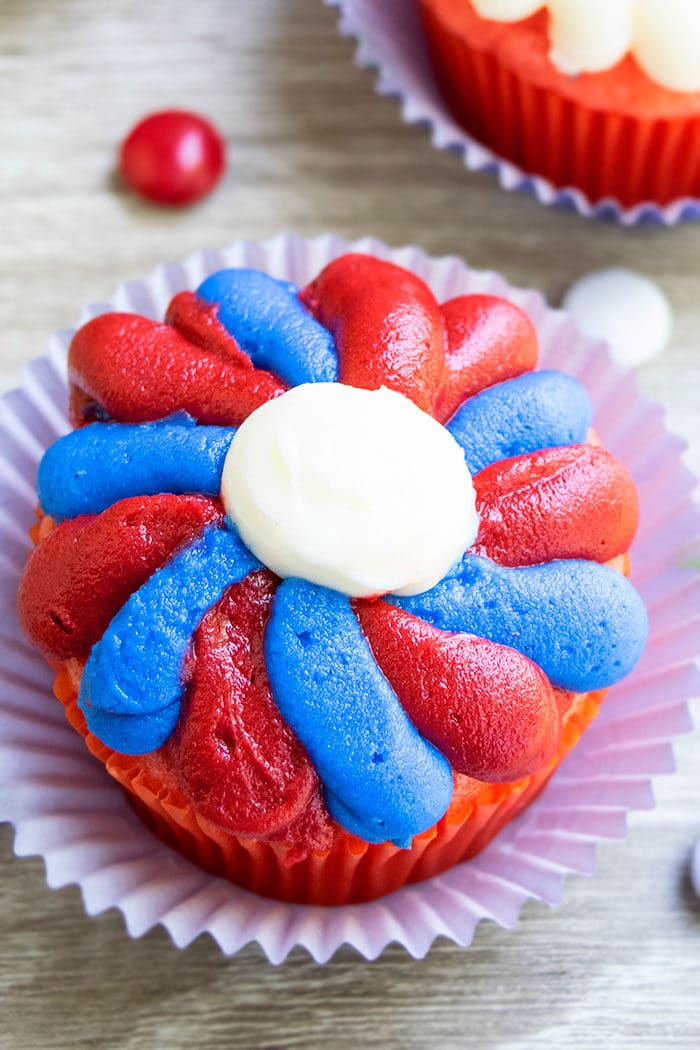 4th of July Cupcakes With Red White and Blue Buttercream Flowers