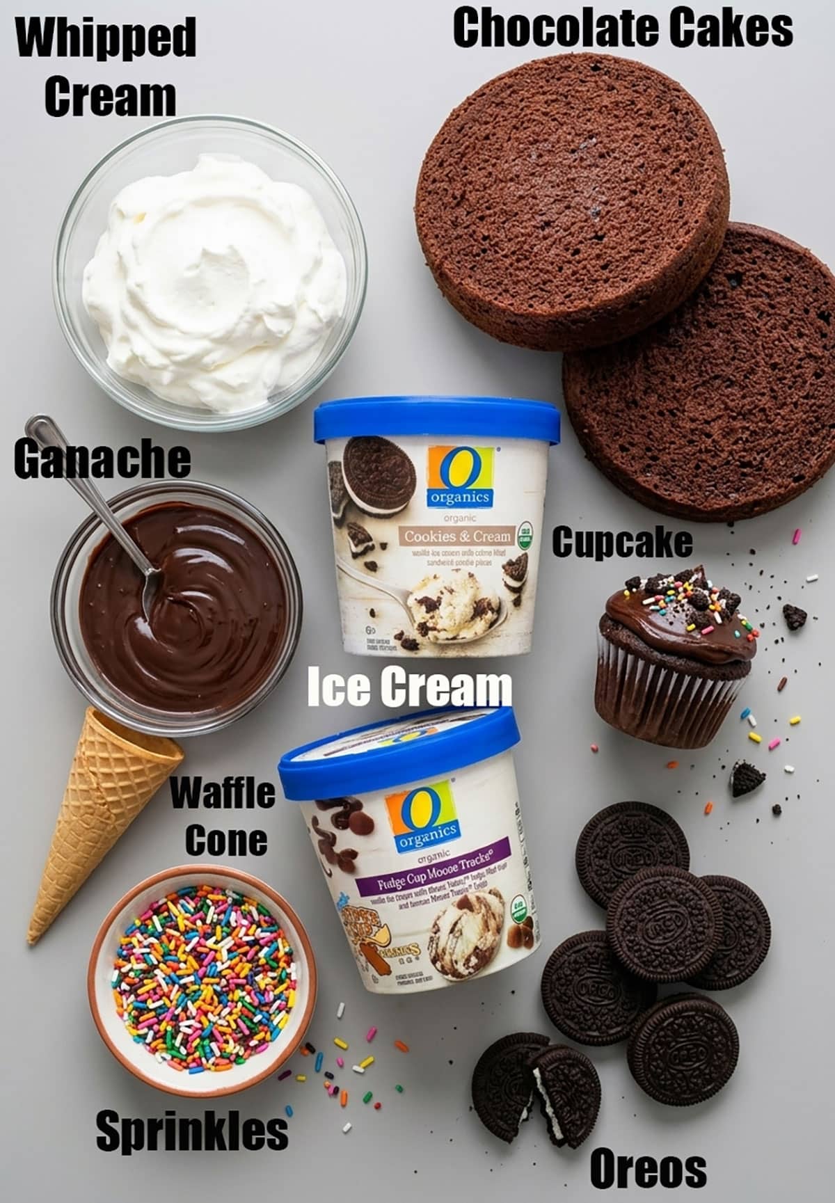 Ingredients for recipe on neutral dull gray background. 