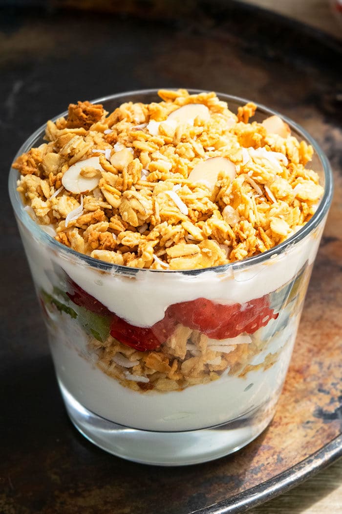 Healthy Yogurt Parfait With Vanilla Yogurt, Granola and Fruits