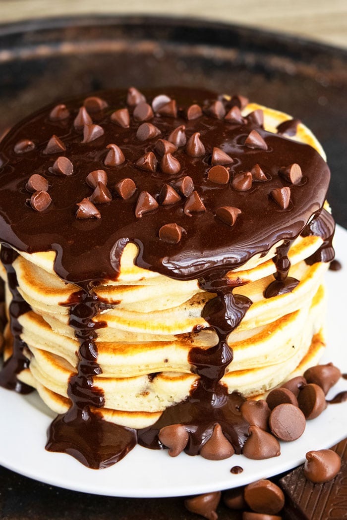 Chocolate Chip Pancakes {With Chocolate Syrup} - CakeWhiz