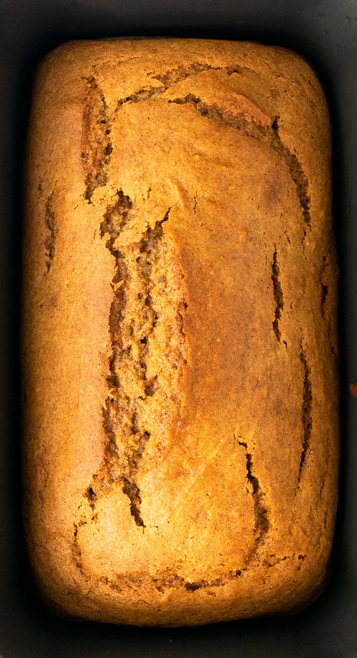 Classic Pumpkin Bread With Cake Mix in Loaf Pan Without Glaze. 