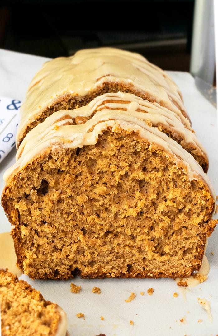 Best Homemade Pumpkin Bread With Cake Mix and Maple Glaze Topping. 