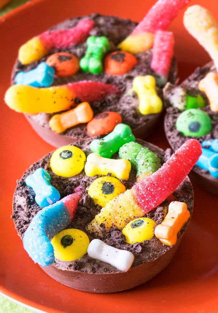 Spooky Chocolate Clusters With Gummy Worms and Eye Balls