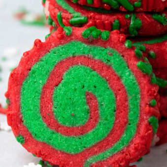 Easy Pinwheel Cookies For Christmas on White Background.